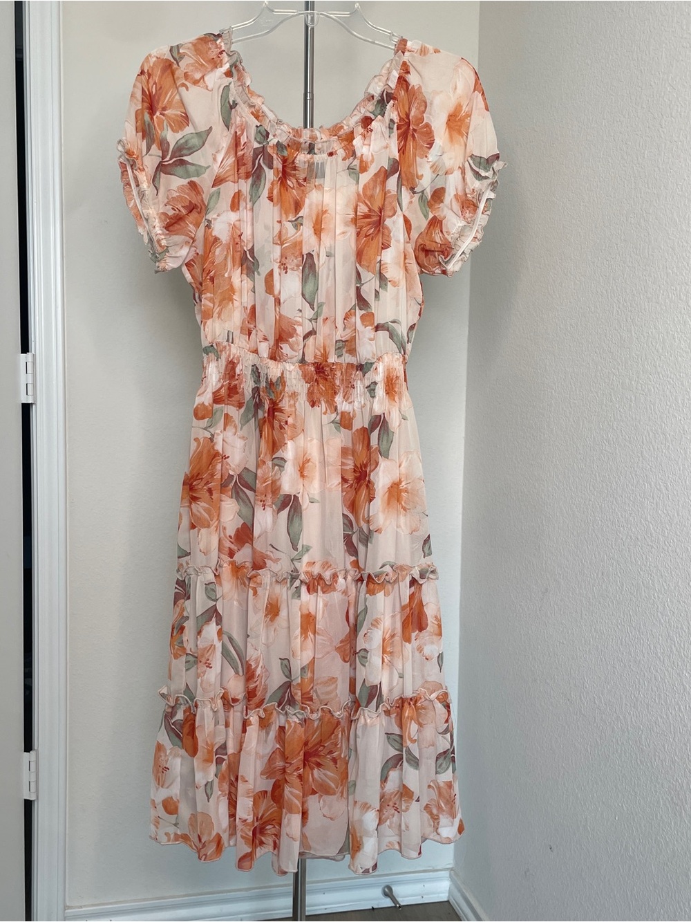 Kate & Lily Orange Floral Ruffle Maxi Dress 10P Petite‎ Sleeveless Boho